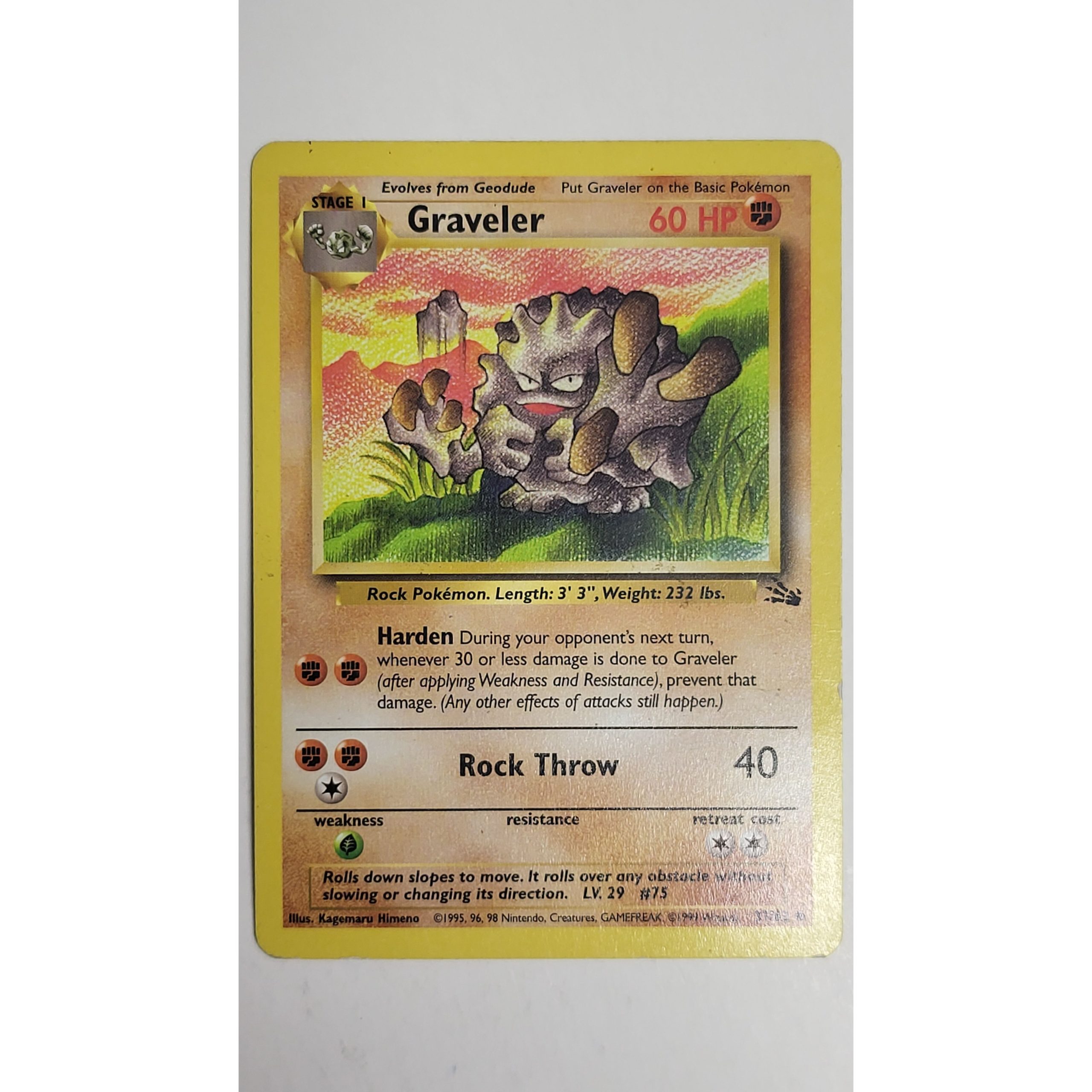 Excellent Graveler 37/62 Fossil Set Pokemon Card Nokomis