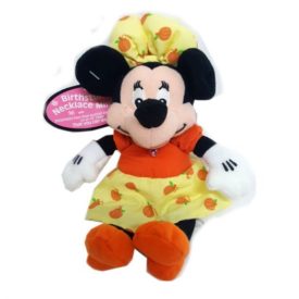 Disney Collectible Minnie Mouse Plush Pal with Faux Rose Austrian Crystal October Birthstone Necklace