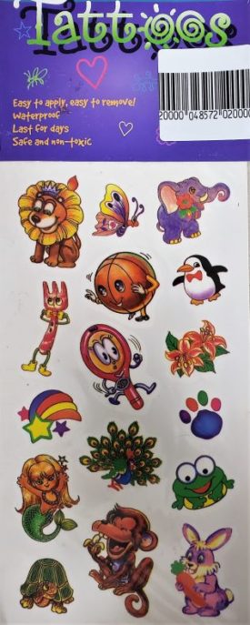 Children's 16 Temporary Tattoos - Sports, Animals, Mermaid, Pawprint