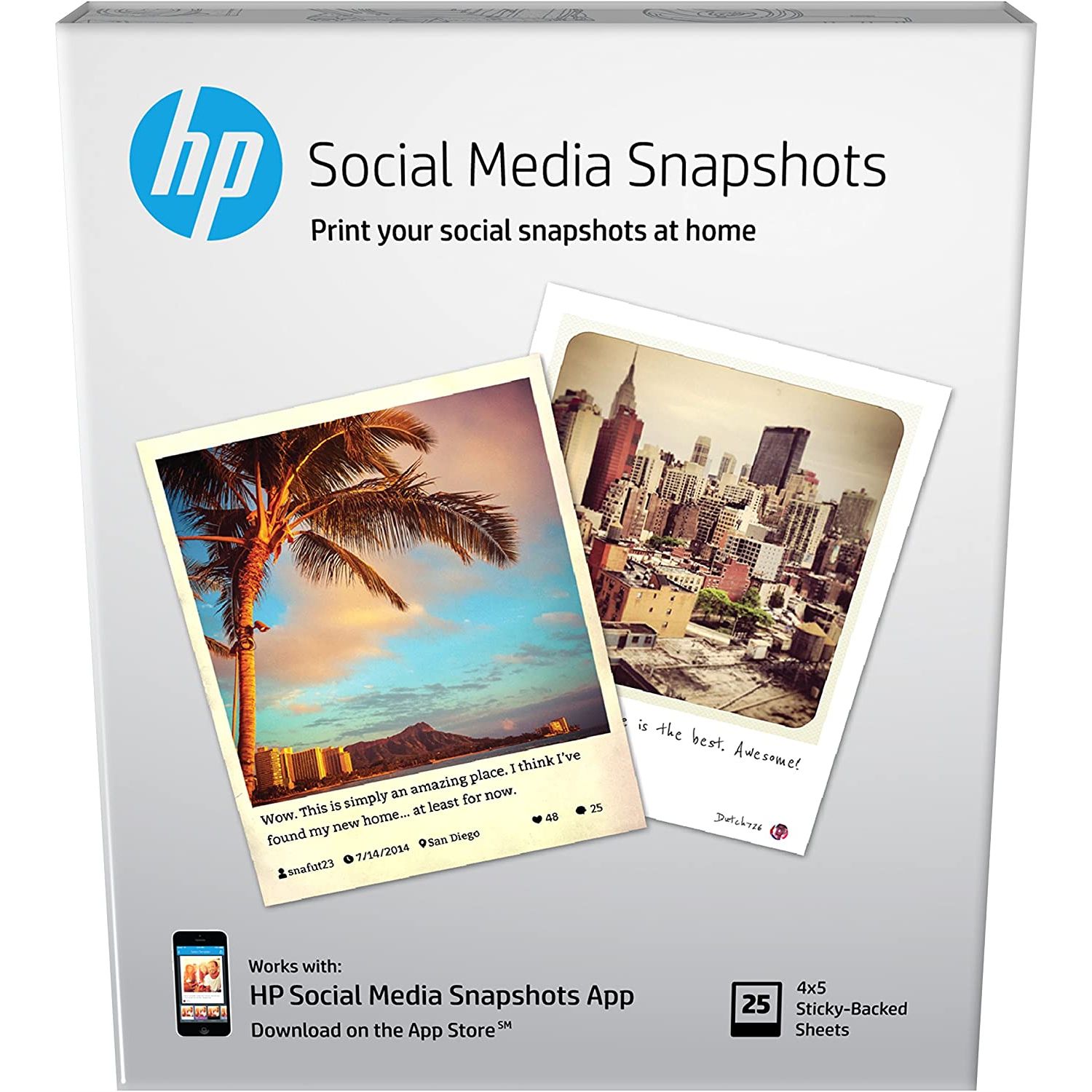 HP Photo Paper, Sticky Back Social Media Snapshots (4x5) 25 sheets