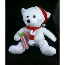 Cuddly Cousins Plush Holiday 10 Teddy Bear White With Striped Red/White Hat Scarf Candycane