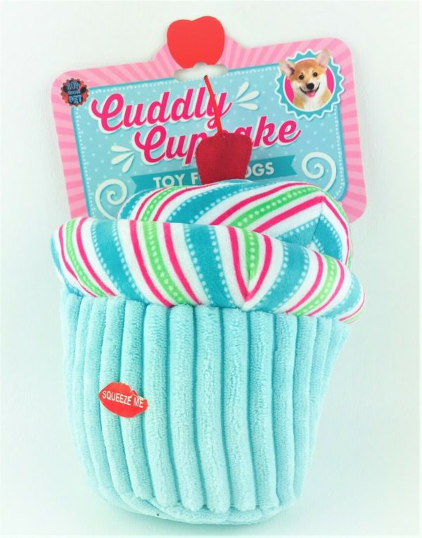 Dog Toy Large Blue Cuddly Cupcake Plush w Squeaker 8 Tall