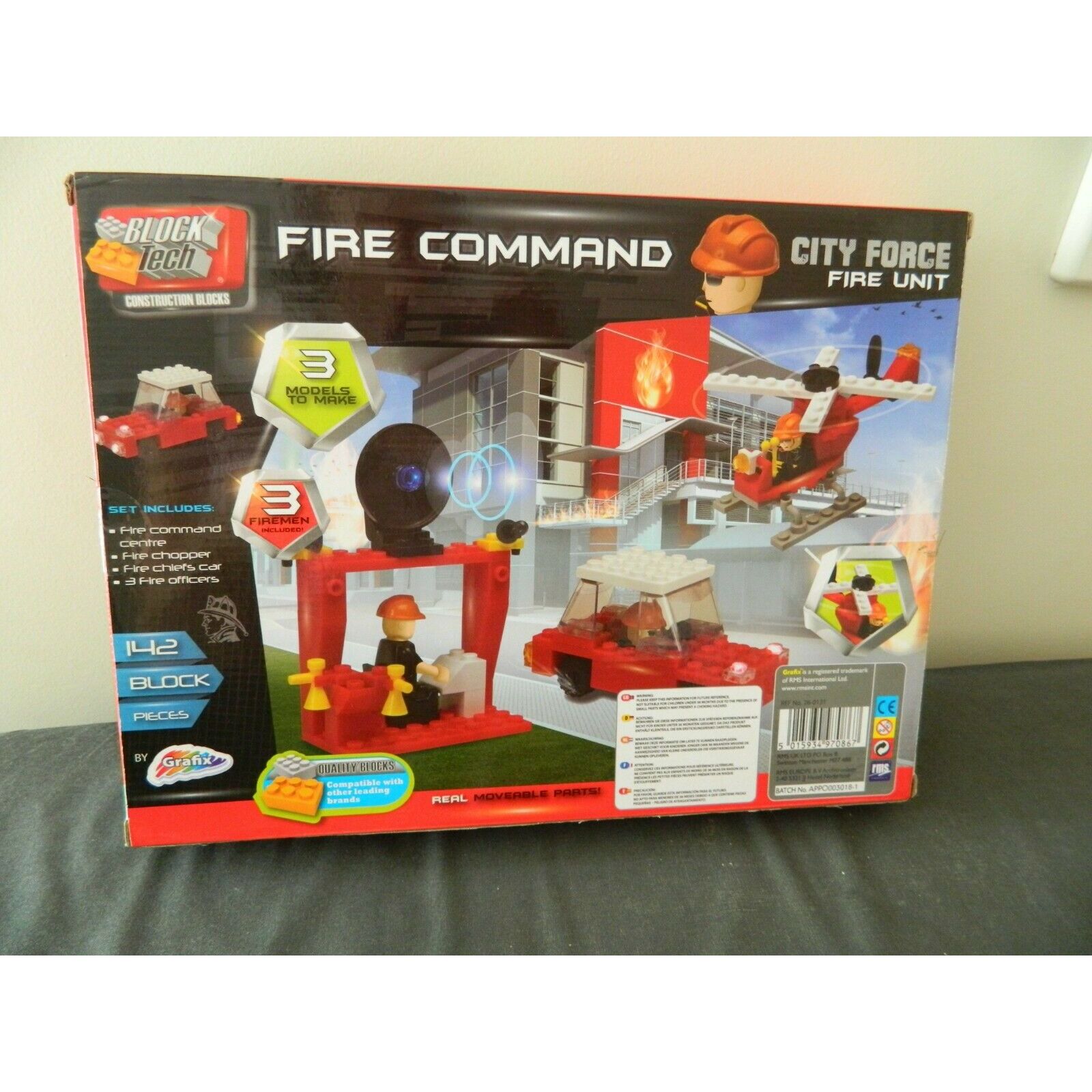Block Tech Construction Blocks Fire Command City Force Ages 6+ by