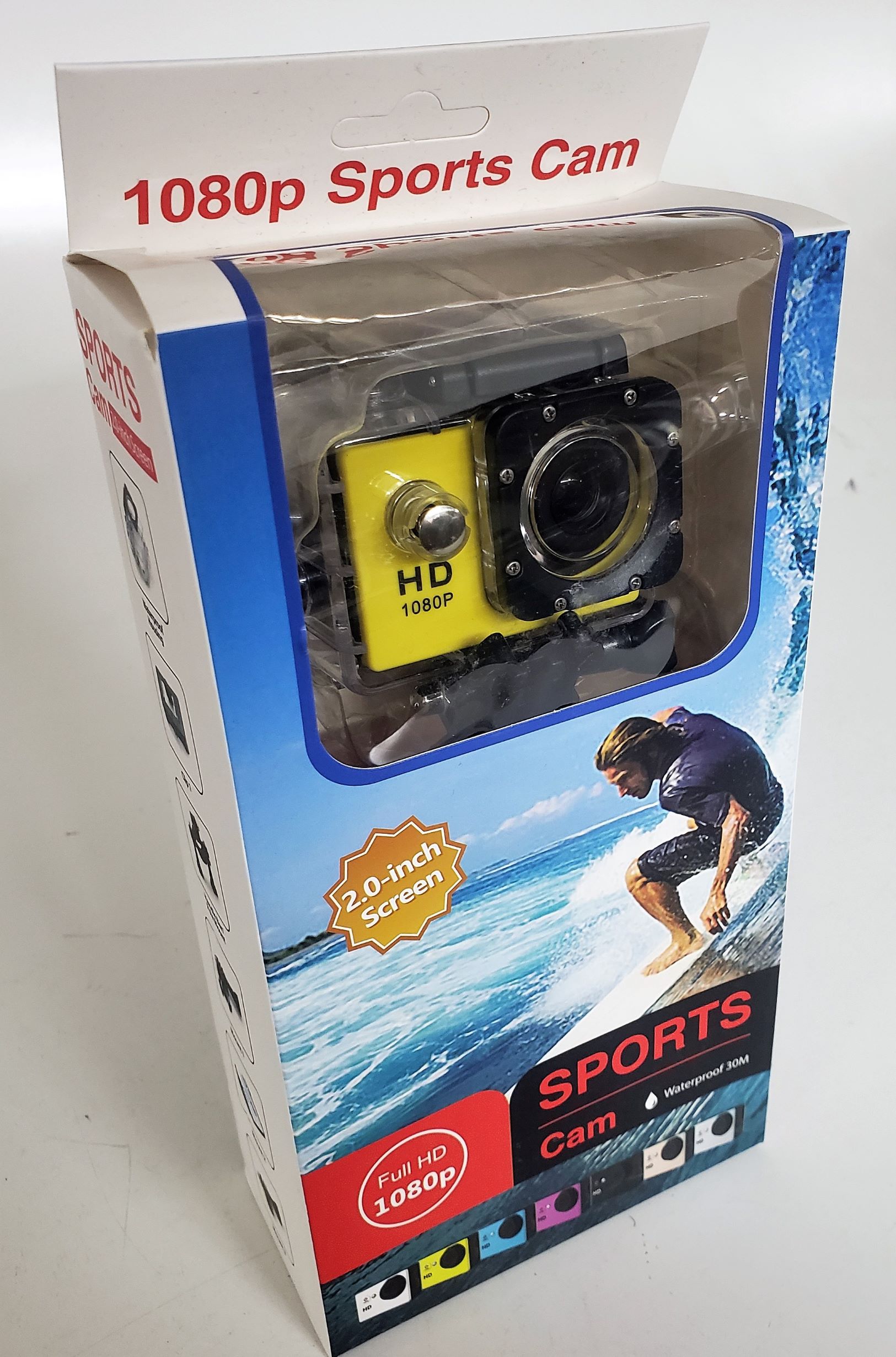Sports Cam Full HD 1080p, Waterproof 30M, 2inch LCD Kit (Yellow
