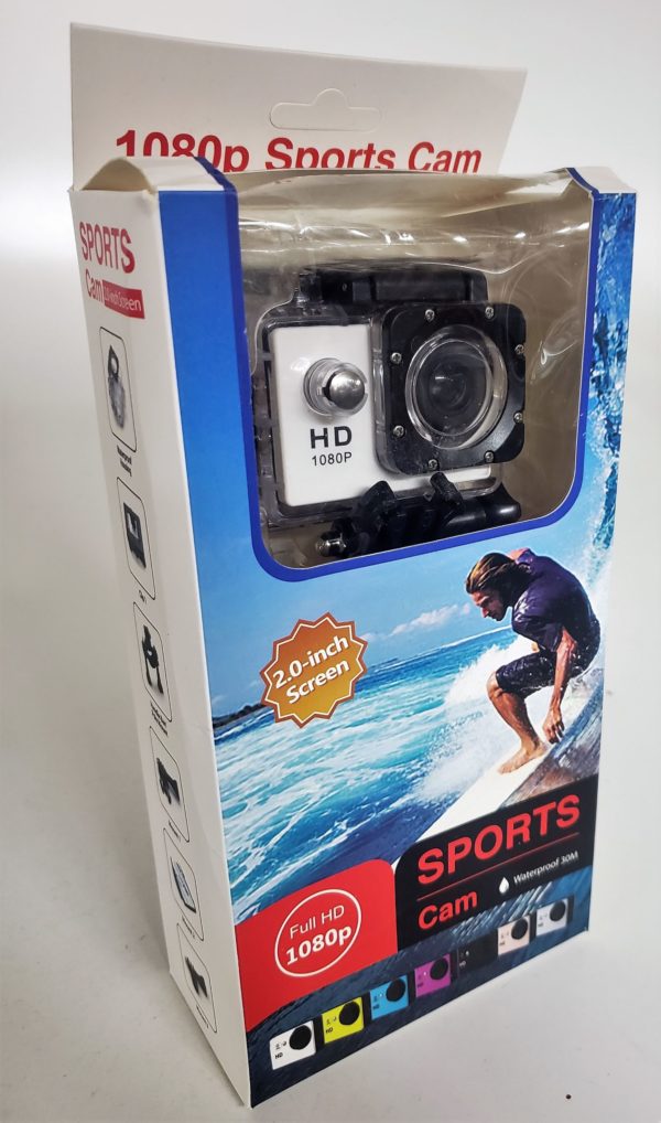 Sports Cam Full HD 1080p, Waterproof 30M, 2inch LCD Kit (White