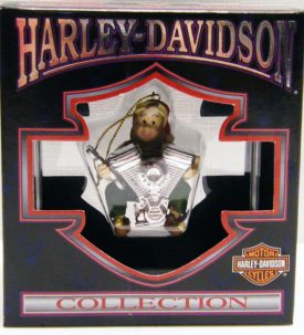 Harley Davidson North Pole Motorcycle Club Christmas Ornament Elf with V-Twin Engine