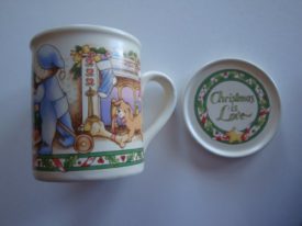 Country Kids Collectors Mug and Coaster Set Christmas Is Love 1990 Watkins