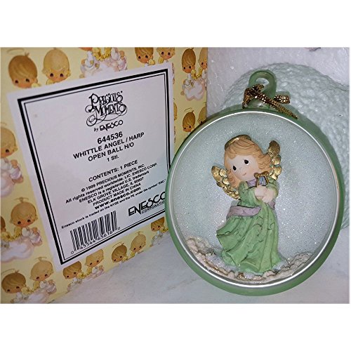 Rare Precious Moments White Angel Harp Open Green Ball Ornament No. 644536