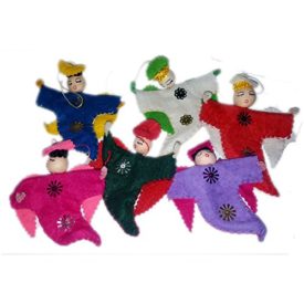 Vintage Style Oriental Singing Angel Handcrafted Felt Ornaments 4 Set of 6