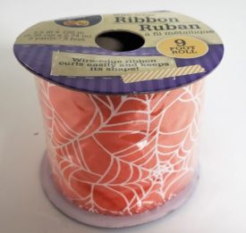 Halloween Spider Web Ribbon Orange/White Wire-edged 2.5 x 9