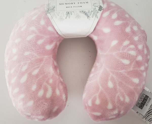 SILVER ONE Soft Memory Foam Travel Airplane Neck Pillow Comfortable Cushion Provides Relief - Pink Babys Breath