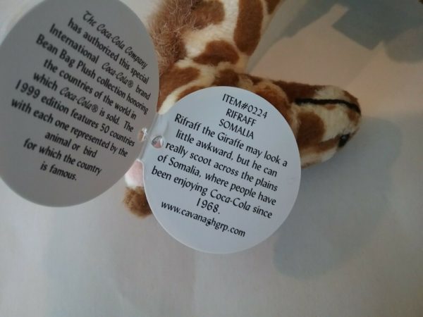 1999 Coca-Cola International SOMALIA - RIFRAFF The GIRAFFE Bean Bag Plush 5.5" - Image 4