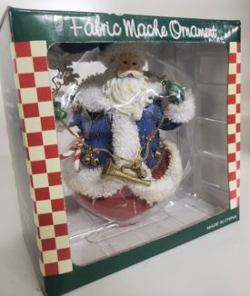 Vintage Design Fabric Mache Roly Poly Fabric Mache Ornament Old World Santa 5.5 Inch