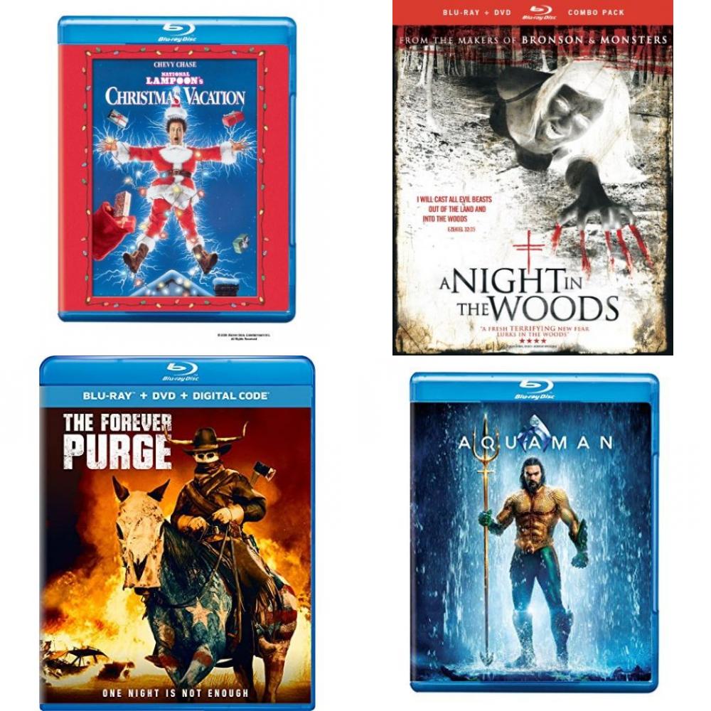DVD Assorted Movies Blu-ray 4 Pack Fun Gift Bundle: National Lampoon's Christmas Vacation A Night in the Woods BD+ Combo The Forever Purge - Blu-ray + + Digital Aquaman