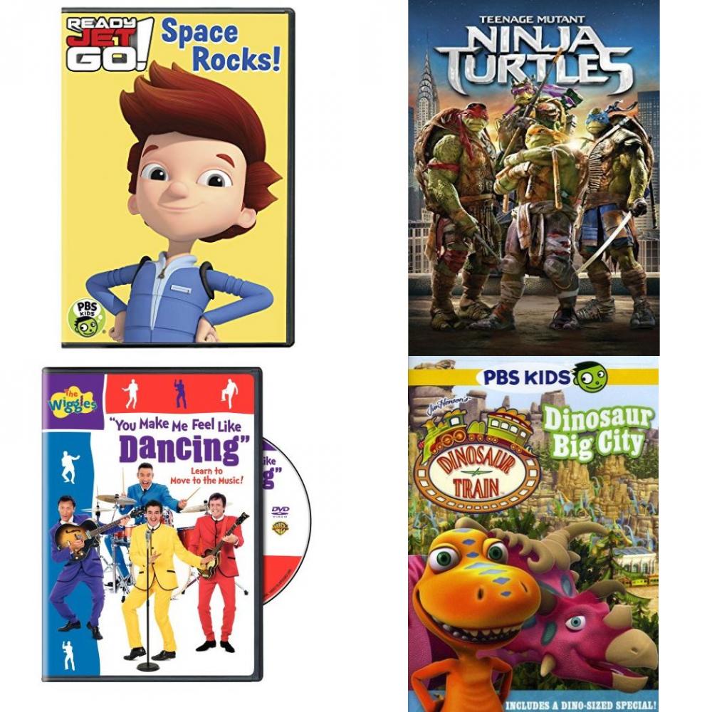 DVD Children's Movies 4 Pack Fun Gift Bundle: Ready Jet Go!: Space Rocks!, Teenage Mutant Ninja Turtles, The Wiggles: You Make Me Feel Like Dancing, Dinosaur Train: Dinosaur Big City