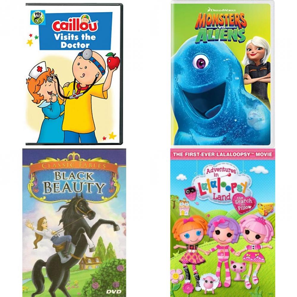 DVD Children's Movies 4 Pack Fun Gift Bundle: Caillou: Caillou Visits the Doctor, Monsters vs. Aliens, Black Beauty, Adventures in Lalaloopsy Land: The Search for Pillow