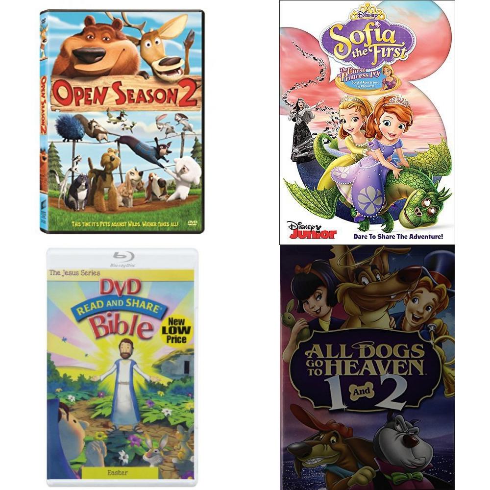 DVD Children's Movies 4 Pack Fun Gift Bundle: Open Season 2, Sofia The First: The Curse Of Princess Ivy, The Jesus Series - Easter: Read and Share Bible, ALL DOGS GO TO HEAVEN FILM COLLECTION