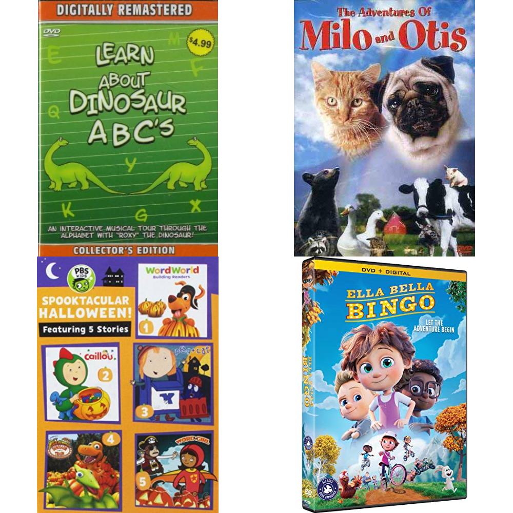 DVD Children's Movies 4 Pack Fun Gift Bundle: Learn About Dinosaur ABC’s, The Adventures of Milo and Otis, Spooktacular Halloween, Ella Bella Bingo