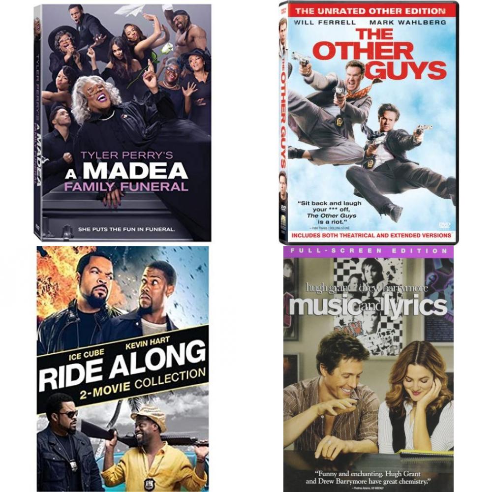 DVD Comedy Movies 4 Pack Fun Gift Bundle: A Madea Family Funeral The Other Guys The Unrated Other Edition Universal Studios Ride Along 2-Movie Collection Music and Lyrics
