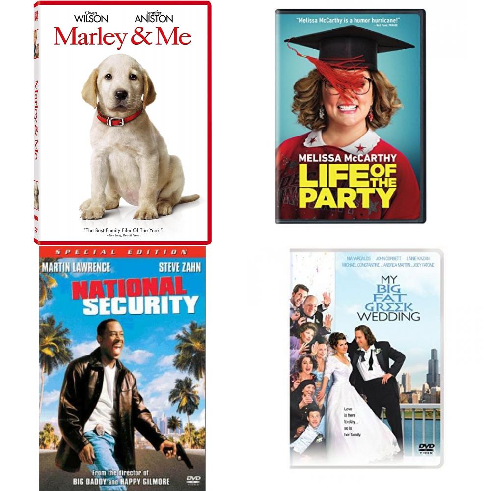 DVD Comedy Movies 4 Pack Fun Gift Bundle: Marley and Me Single-Disc Edition Life of the Party National Security Special Edition My Big Fat Greek Wedding