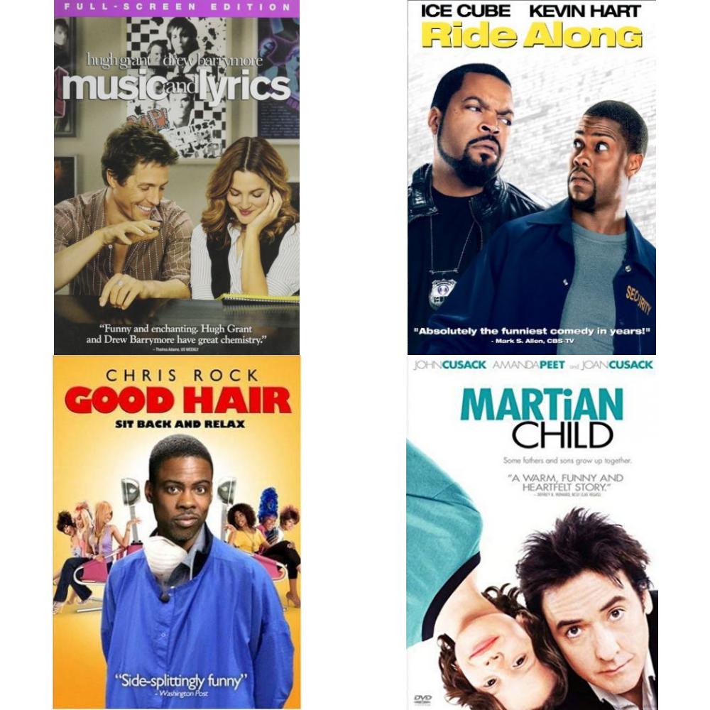 DVD Comedy Movies 4 Pack Fun Gift Bundle: Music and Lyrics Ride Along Good Hair Martian Child