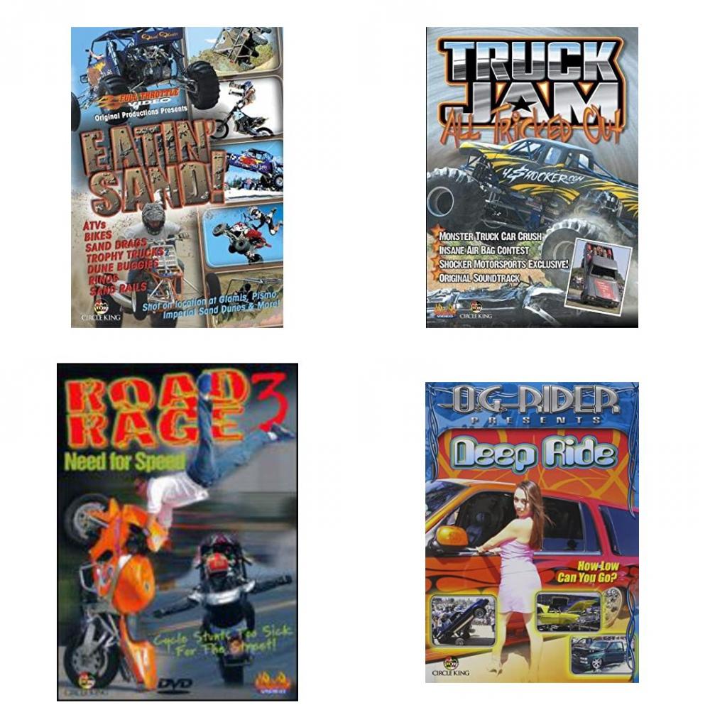 Auto, Truck & Cycle Extreme Stunts & Crashes 4 Pack Fun Gift DVD Bundle: Eatin Sand! Truck Jam: All Tricked Out Road Rage Vol. 3 - Need for Speed Og Rider: Deep Ride