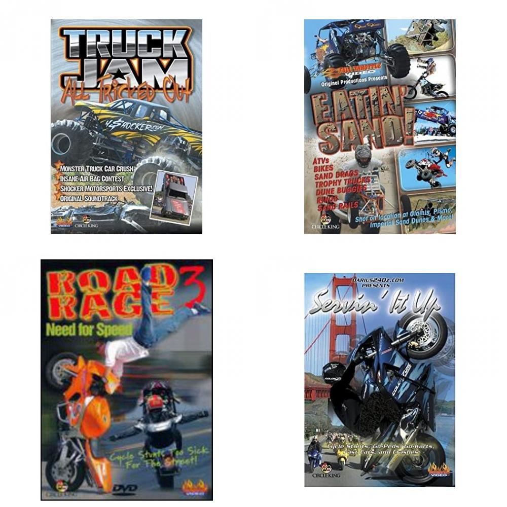 Auto, Truck & Cycle Extreme Stunts & Crashes 4 Pack Fun Gift DVD Bundle: Truck Jam: All Tricked Out Eatin Sand! Road Rage Vol. 3 - Need for Speed Servin It Up