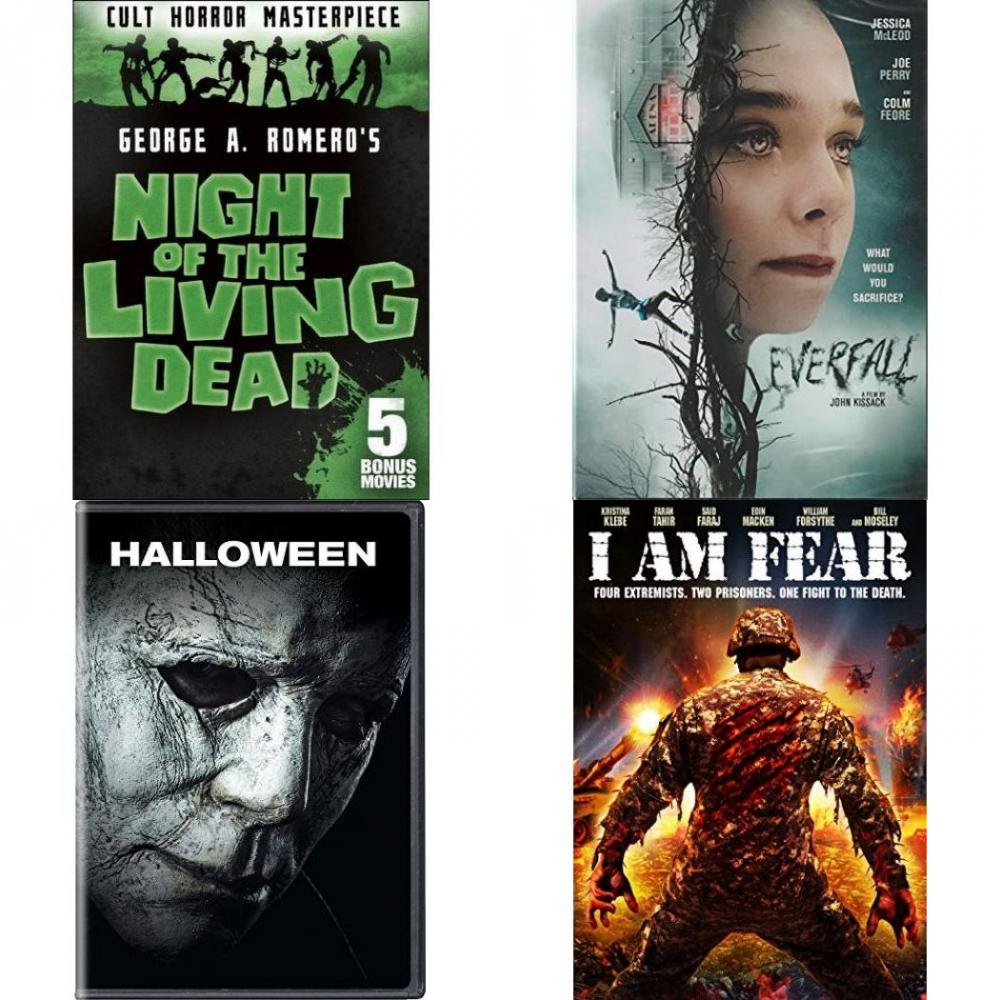 DVD Horror Movies 4 Pack Fun Gift Bundle: Night of the Living Dead: Includes 5 Bonus Films Everfall Halloween I Am Fear