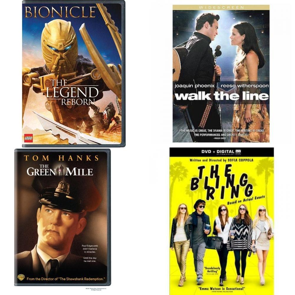 DVD Assorted Movies 4 Pack Fun Gift Bundle: Bionicle: The Legend Reborn, WALK THE LINE, The Green Mile, The Bling Ring