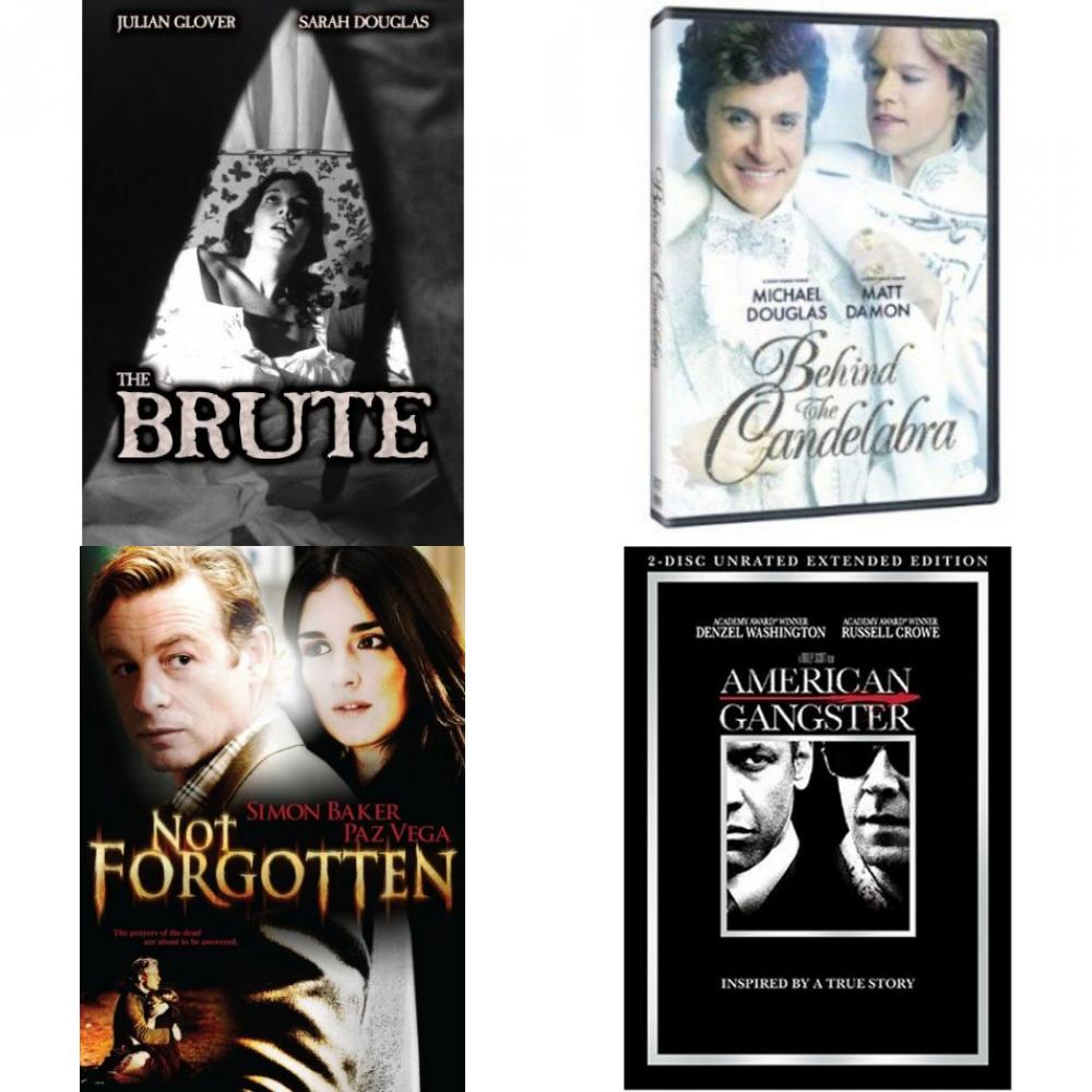 DVD Assorted Movies 4 Pack Fun Gift Bundle: The Brute, Behind the Candelabra, Not Forgotten, American Gangster