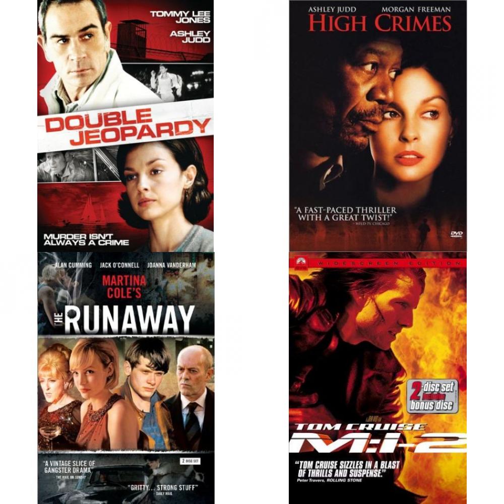 DVD Assorted Movies 4 Pack Fun Gift Bundle: Double Jeopardy, High Crimes, The Runaway, Mission Impossible II