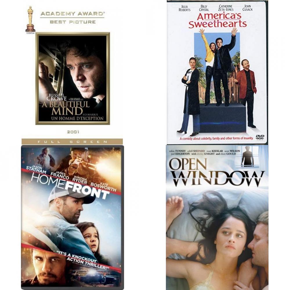 DVD Assorted Movies 4 Pack Fun Gift Bundle: A Beautiful Mind, AMERICAS SWEETHEARTS MOVIE, Homefront, Open Window