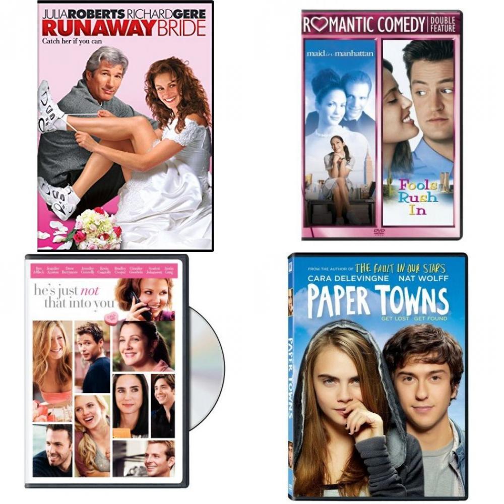DVD Assorted Romance Movies DVD 4 Pack Fun Gift Bundle: Runaway Bride Maid in Manhattan/Fools Rush In He's Just Not That Into You Paper Towns