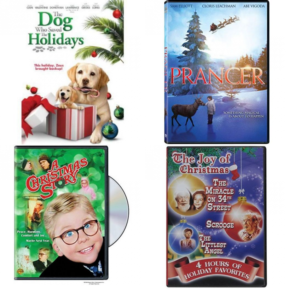 Christmas Holiday Movies DVD 4 Pack Assorted Bundle: The Dog Who Saved The Holidays, Prancer, A Christmas Story, Multi Christmas Features