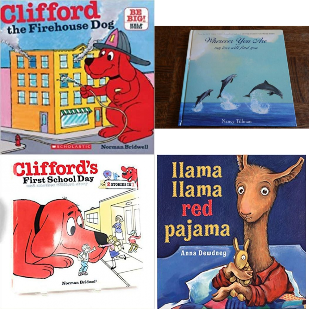 Children's Fun & Educational 4 Pack Hardcover Book Bundle (Ages 3-5): Clifford the Firehouse Dog and Another Clifford Story Kohls Cares, 2 stories in 1, Wherever You Are My Love Will Find You, Cliffords First School Day and Another Clifford Story, Llama Llama Red Pajama