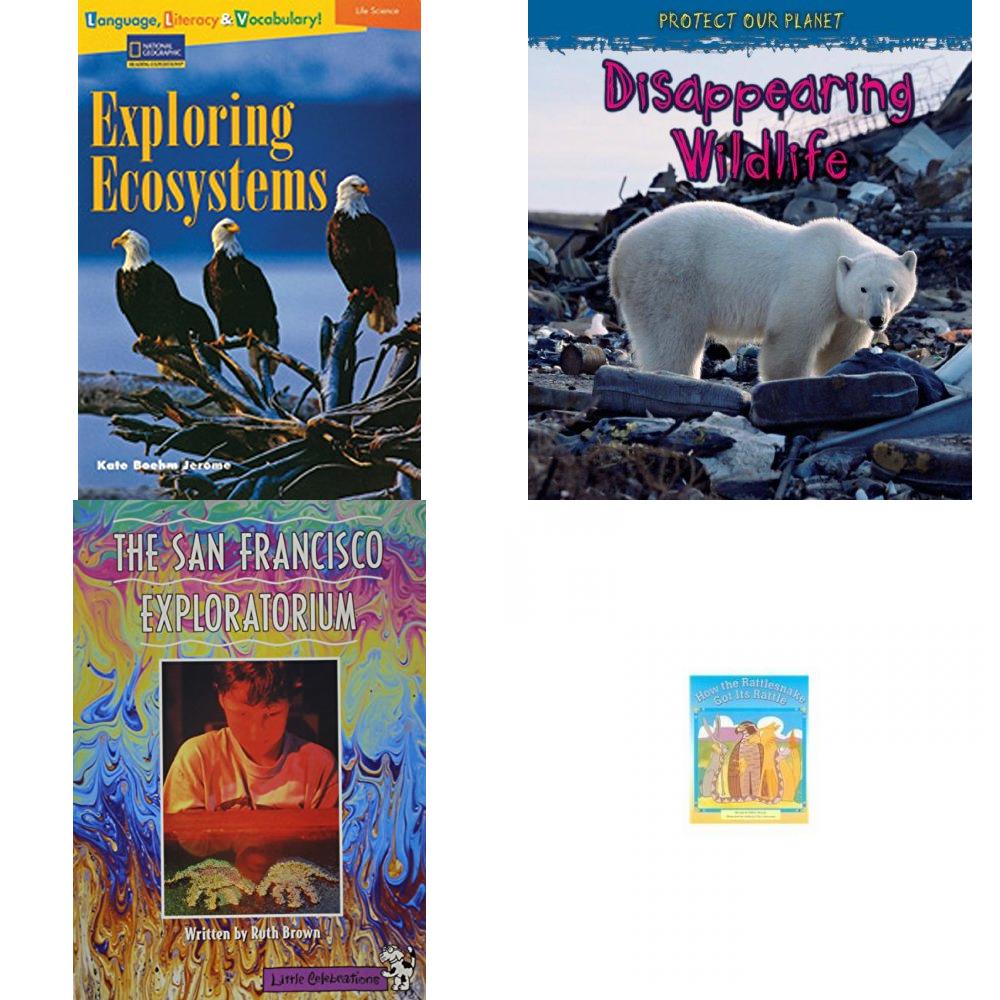 Children's Fun & Educational 4 Pack Paperback Book Bundle (Ages 6-12): Language, Literacy & Vocabulary - Reading Expeditions Life Science/Human Body: Exploring Ecosystems Language, Literacy, and Vocabulary - Reading Expeditions, Disappearing Wildlife Protect Our Planet, LITTLE CELEBRATIONS, THE SAN FRANCISCO EXPLORATORIUM, SINGLE COPY, FLUENCY, STAGE 3B Celebration Press, Steck-Vaughn Pair-It Books Early Fluency Stage 3: Student Reader How Rattlesnake Got His Rattles , Story Book