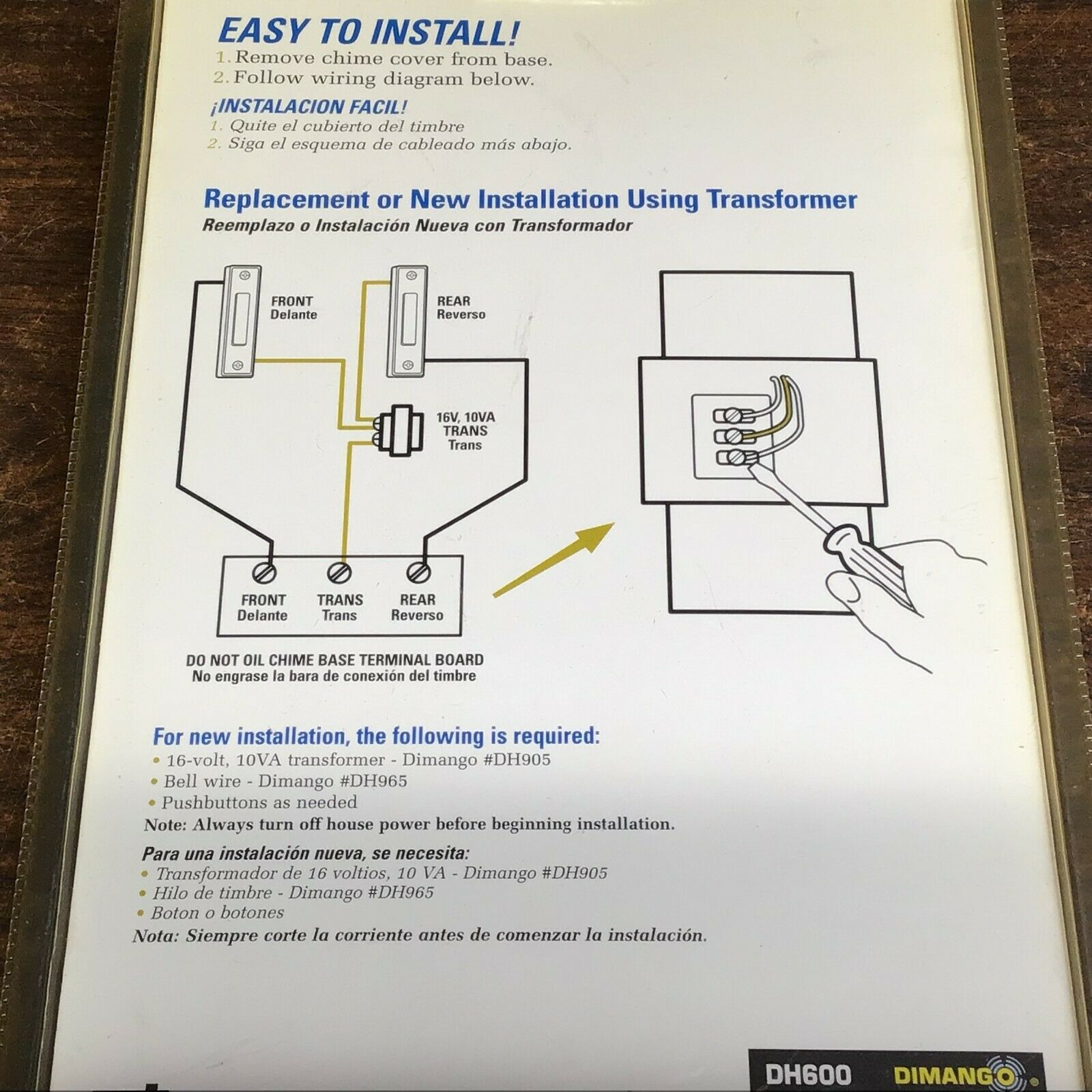 Carlon DH600 Light Wood Wired Door Bell Chime Nokomis