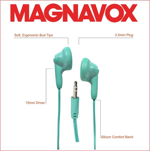 Magnavox MHP4820-TL Gummy Earbuds in Teal Stereo Durable Rubberized Cable - Image 3