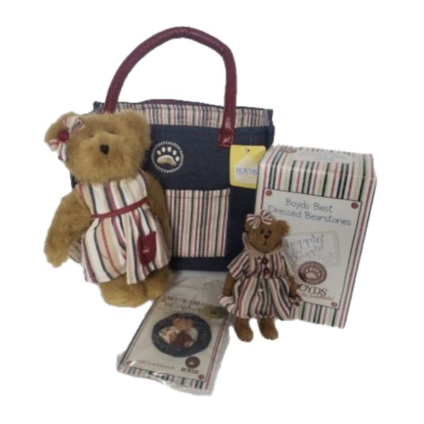 Boyds Bears C.C. SHOPSALOT #02007-31 Plush & 4 pc F.O.B. Set Bear/Resin Bear/Pin/Tote 2007