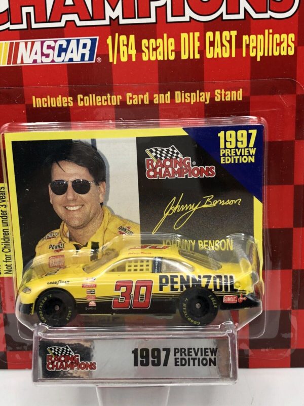 1997 Preview Edition Racing Champions Johnny Benson #30 Pennzoil Car 1:64 Scale Die Cast Replica w/Collector Card and Display Stand - Image 3