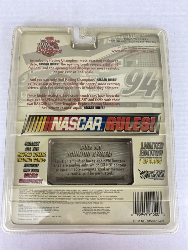 1999 Racing Champions Nascar Rules 1:64 Die Cast NASCAR #94 Bill Elliott - Image 7