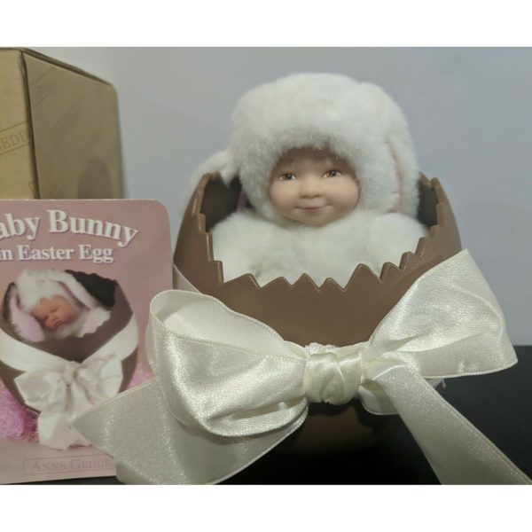 2000 Anne Geddes Baby Plush Bunny Plastic Face Doll In Easter Egg  5" Caucasian Brown Eyes - Image 3
