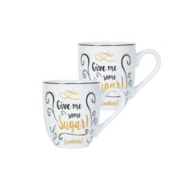 Fitz and Floyd Give Me Some Sugar! Holiday Coffee Cake Mug, Set of 2, White