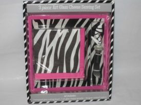 Boston Warehouse 3 Piece Zebra Art Glass Cheese Serving Set