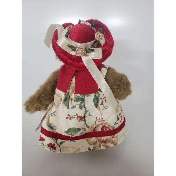 Longaberger Homestead Jointed Teddy Bear 8" Flora sun Dress Red Hat - Image 3