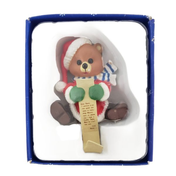 Vintage 1980s Handpainted Teddy Bear Stocking Hanger - Letter To Santa - Image 3