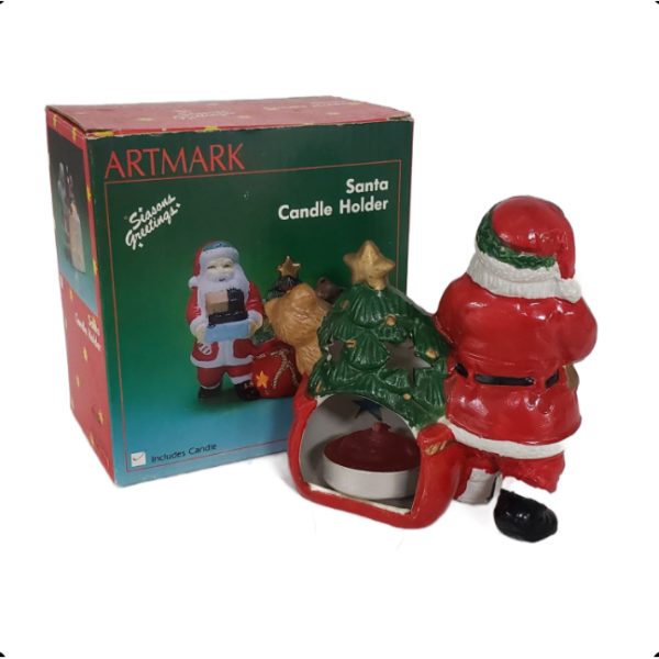 Vintage 1991 Artmark Santa Tealight Candle Holder 5" - Lights Santa Bag - Image 3