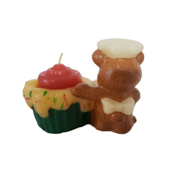 Vintage JASCO CHRISTMAS FRIEND Holiday Chef Bear and Cupcake Candle & Holder - Image 3