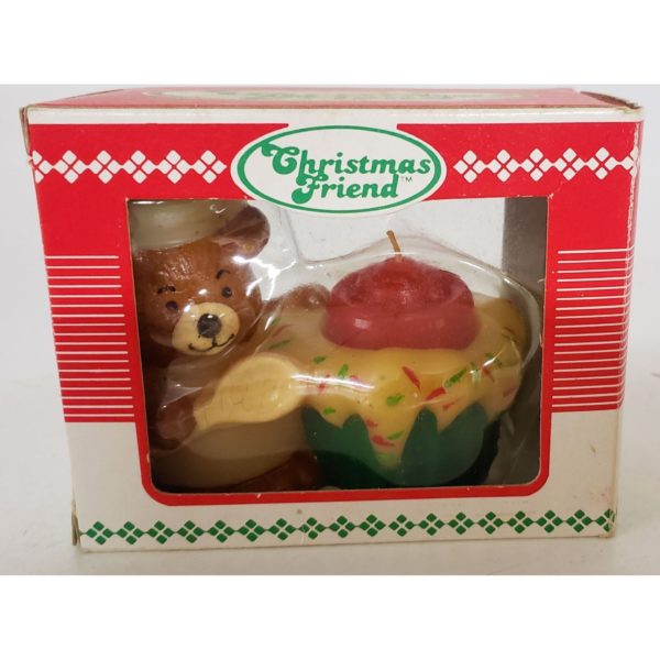 Vintage JASCO CHRISTMAS FRIEND Holiday Chef Bear and Cupcake Candle & Holder - Image 4