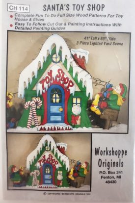 Vintage 1993 Workshoppe Originals Santas Toy Shop Wood Pattern For Toy House Elves Lighted Yard Scene CH114